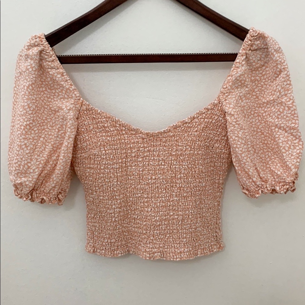 Abercrombie & Fitch Smocked Puff Sleeve Linen Top